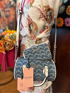 Juicy Couture Blue Denim Logo Crossbody Bag with White Trim